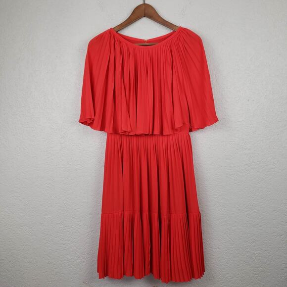 Kate Spade Pleated Cape Dress Midi Swing Full Skirt Tangerine Casual - 4 - Picture 5 of 6